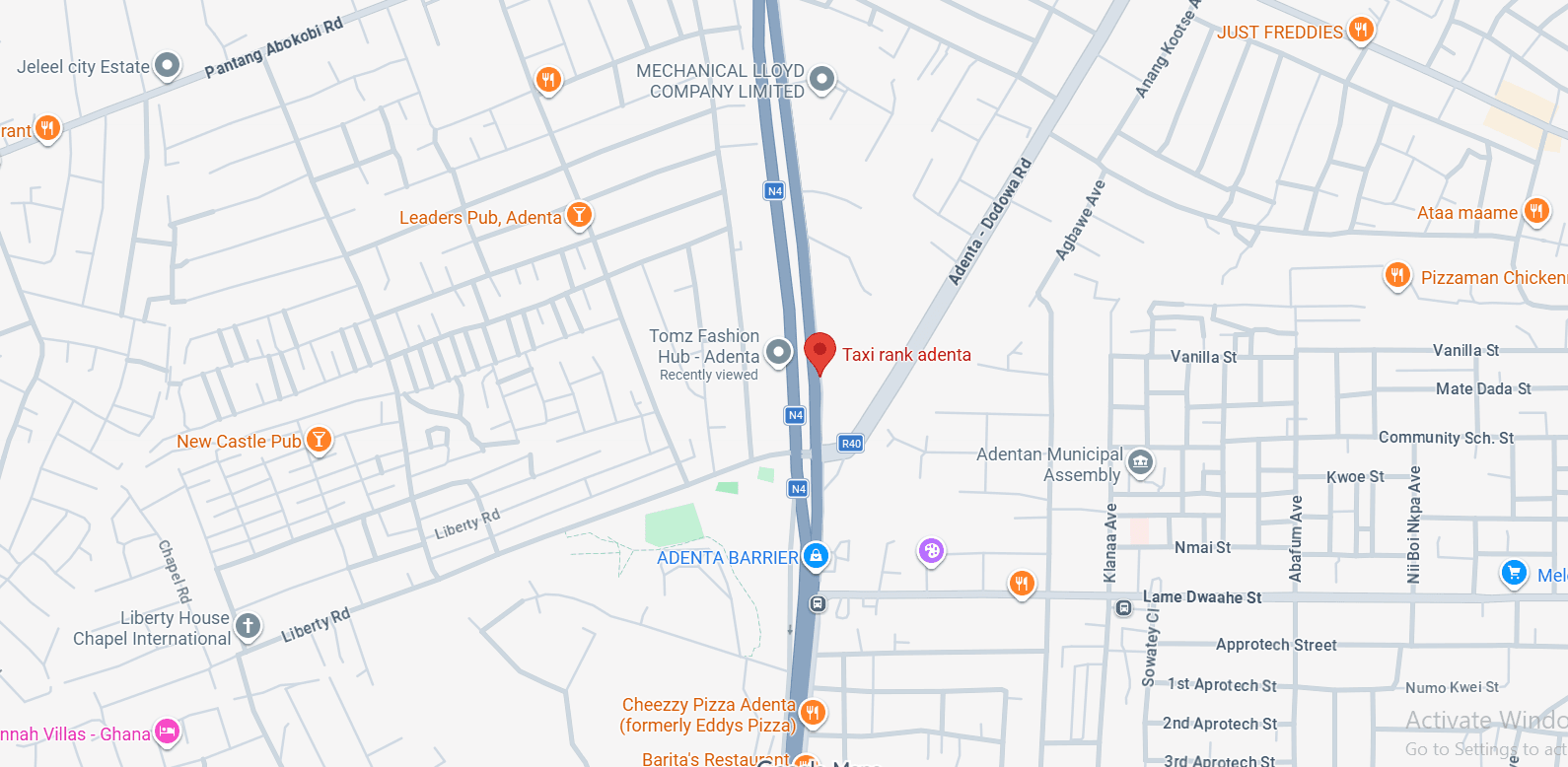 Tomz Fashion Hub location — Adenta Taxi Rank, Accra